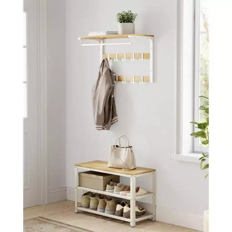 Banc à chaussures 3 niveaux avec étagères en treillis métallique et siège, 72,9 cm