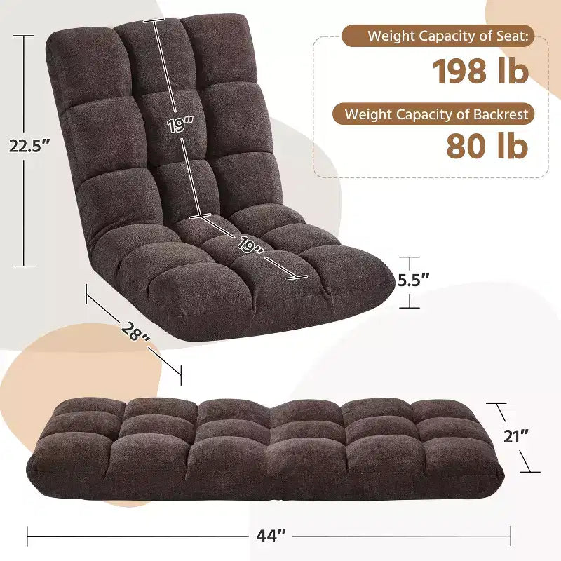 Fauteuil de sol pliant avec dossier – 14 positions, capacité de 90 kg