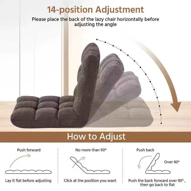 Fauteuil de sol pliant avec dossier – 14 positions, capacité de 90 kg