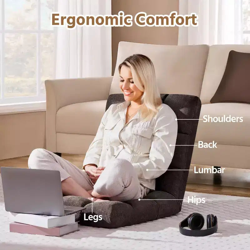 Fauteuil de sol pliant avec dossier – 14 positions, capacité de 90 kg