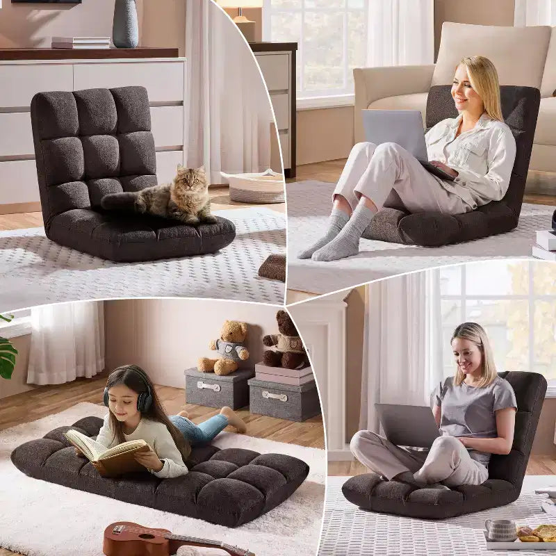 Fauteuil de sol pliant avec dossier – 14 positions, capacité de 90 kg