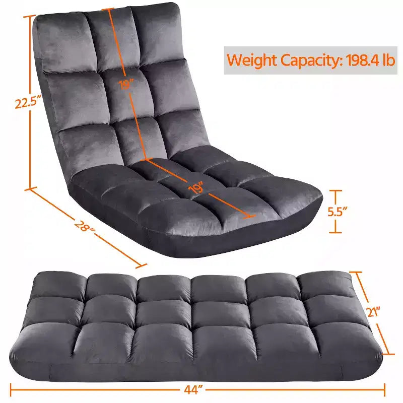 Fauteuil de sol pliant avec dossier – 14 positions, capacité de 90 kg