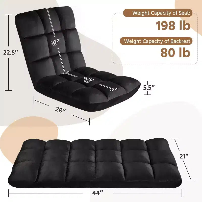Fauteuil de sol pliant avec dossier – 14 positions, capacité de 90 kg