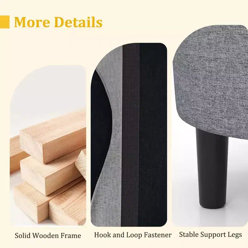 Fauteuil club tonneau et son pouf – Dossier incurvé et coussin amovible, Gris/Beige