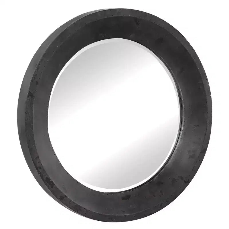 Miroir mural rond surdimensionné de 102 cm – Cadre industriel gris foncé, Verre biseauté