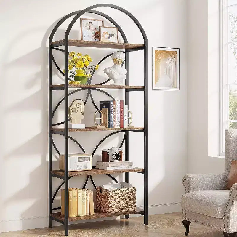 Étagère ouverte arquée à 5 niveaux 190 cm – Meuble de rangement à cadre métallique