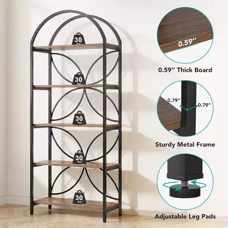 Étagère ouverte arquée à 5 niveaux 190 cm – Meuble de rangement à cadre métallique