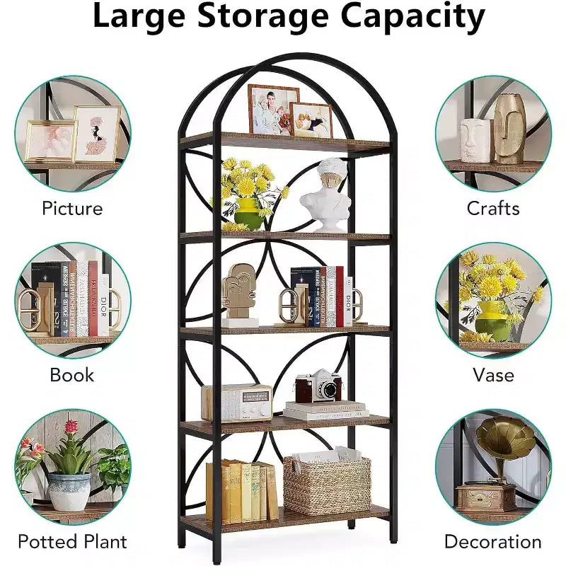 Étagère ouverte arquée à 5 niveaux 190 cm – Meuble de rangement à cadre métallique