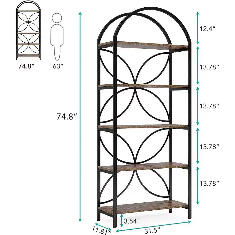Étagère ouverte arquée à 5 niveaux 190 cm – Meuble de rangement à cadre métallique