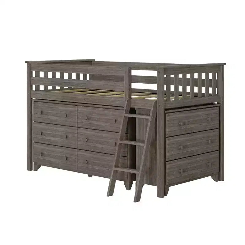 Lit mi-hauteur simple avec bureau coulissant et commodes à 3 tiroirs