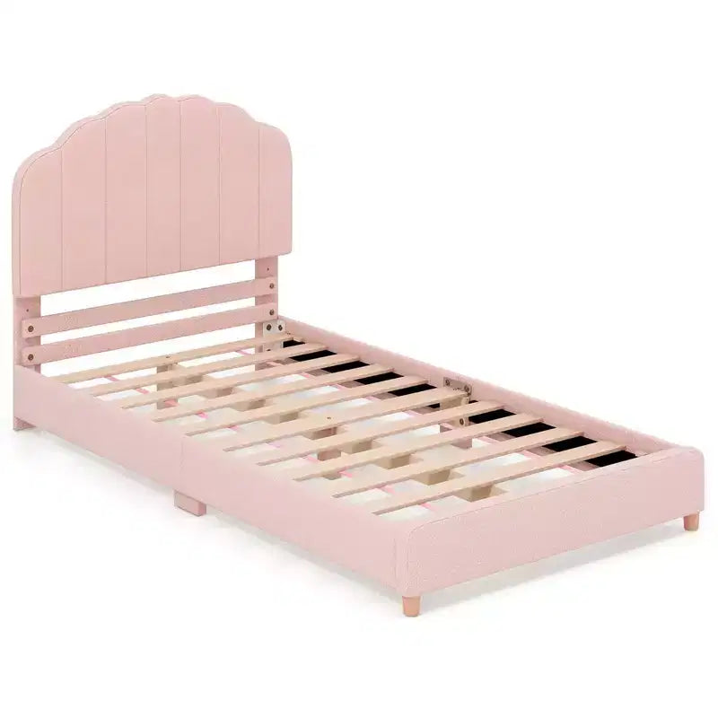 Cadre de lit plateforme double pour enfants, capitonné, taille double avec support de lattes en bois