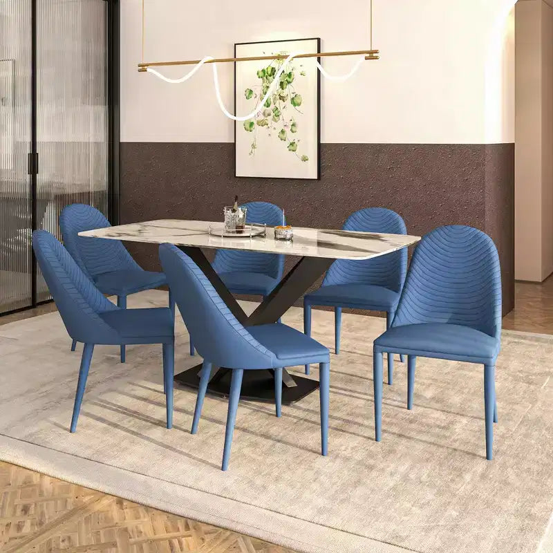 Chaise de salle à manger moderne sans accoudoirs – Similicuir rembourré avec piètement en métal