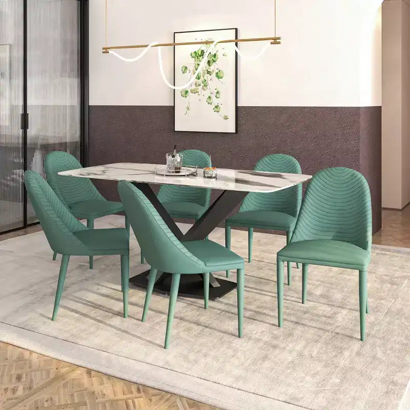 Chaise de salle à manger moderne sans accoudoirs – Similicuir rembourré avec piètement en métal