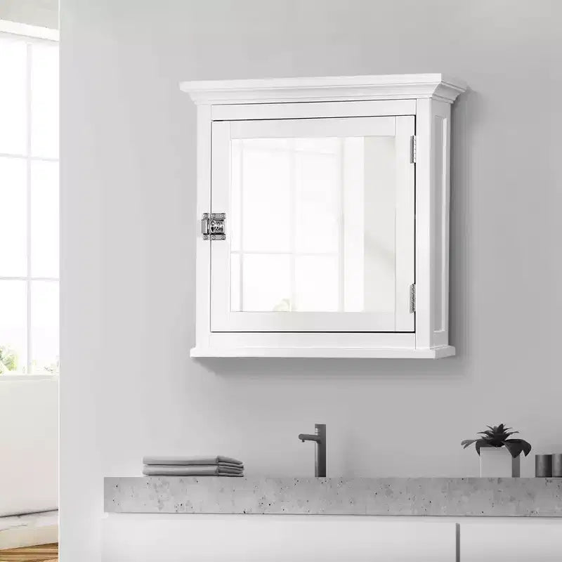 Armoire à pharmacie murale en bois avec porte-miroir, Blanc