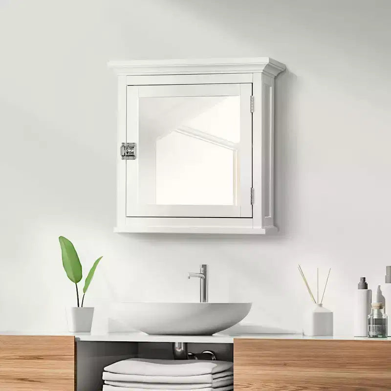 Armoire à pharmacie murale en bois avec porte-miroir, Blanc
