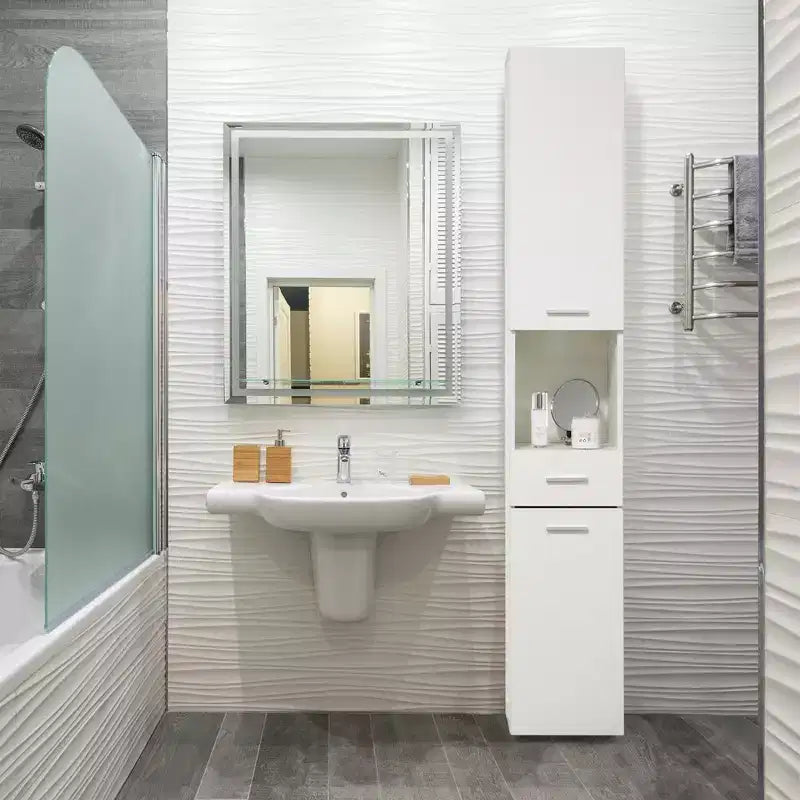Meuble d'angle de 181,6 cm avec 2 portes et 1 tiroir – Tour de rangement pour salle de bain, salon et cuisine