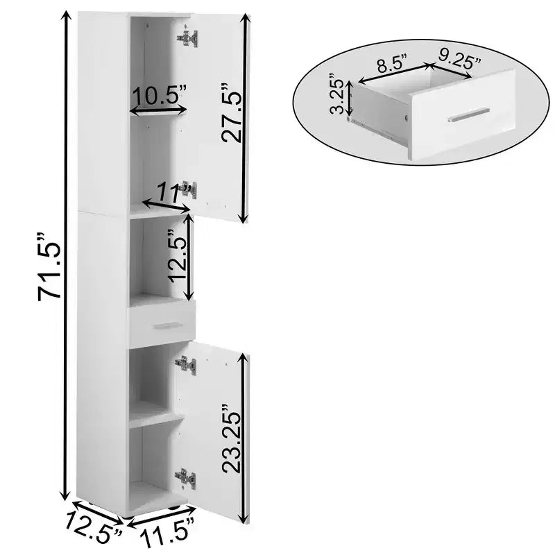 Meuble d'angle de 181,6 cm avec 2 portes et 1 tiroir – Tour de rangement pour salle de bain, salon et cuisine