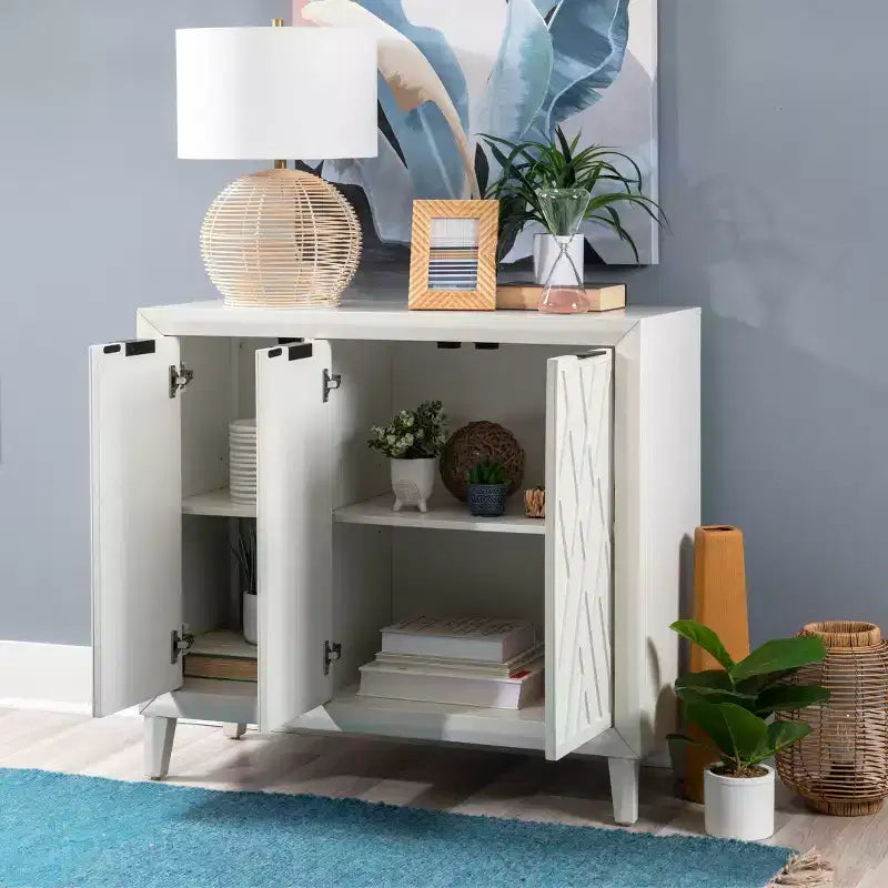 Meuble d'appoint en bois massif avec 3 portes et 2 étagères réglables