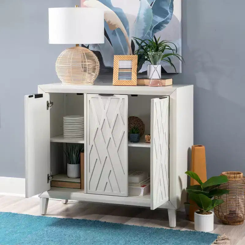 Meuble d'appoint en bois massif avec 3 portes et 2 étagères réglables