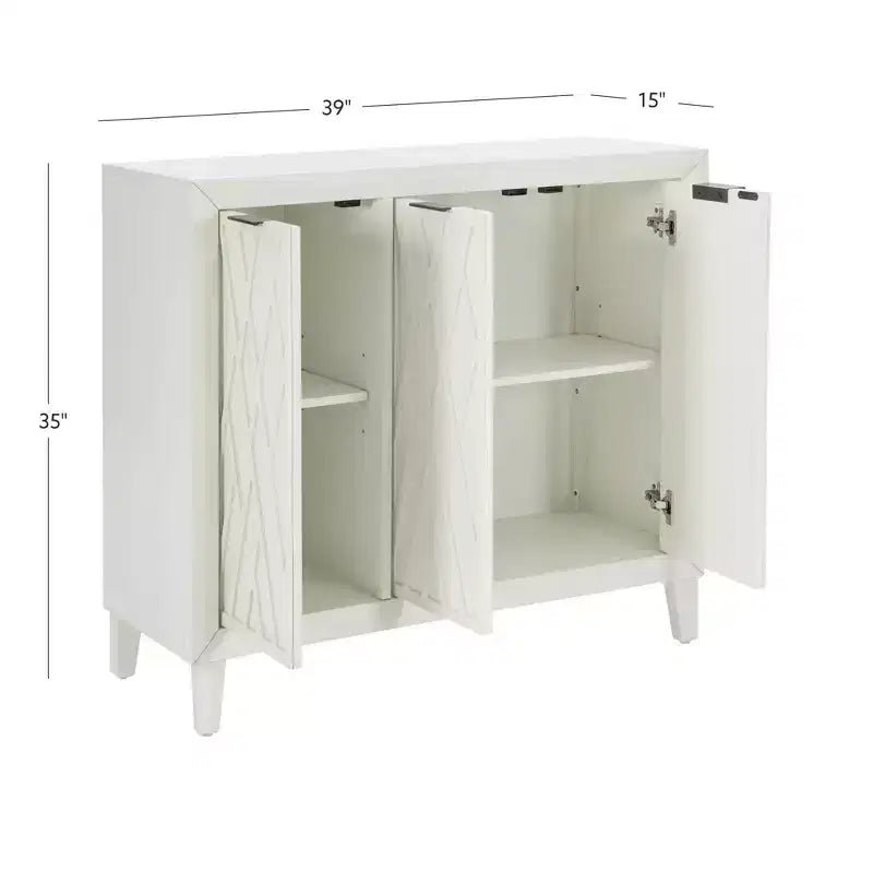 Meuble d'appoint en bois massif avec 3 portes et 2 étagères réglables
