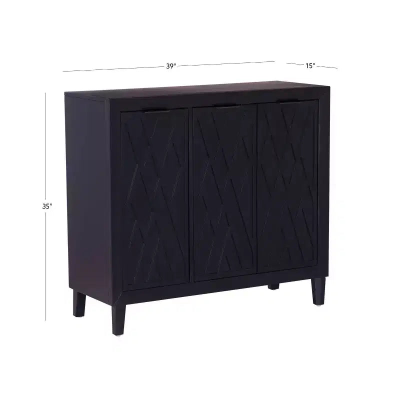 Meuble d'appoint en bois massif avec 3 portes et 2 étagères réglables