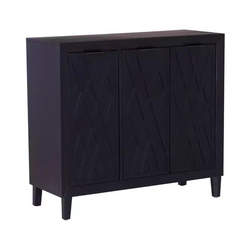 Meuble d'appoint en bois massif avec 3 portes et 2 étagères réglables