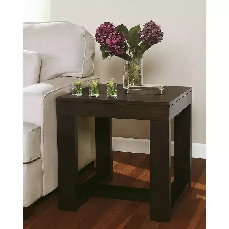 Table d'appoint carrée contemporaine marron foncé – Style Mid-Century