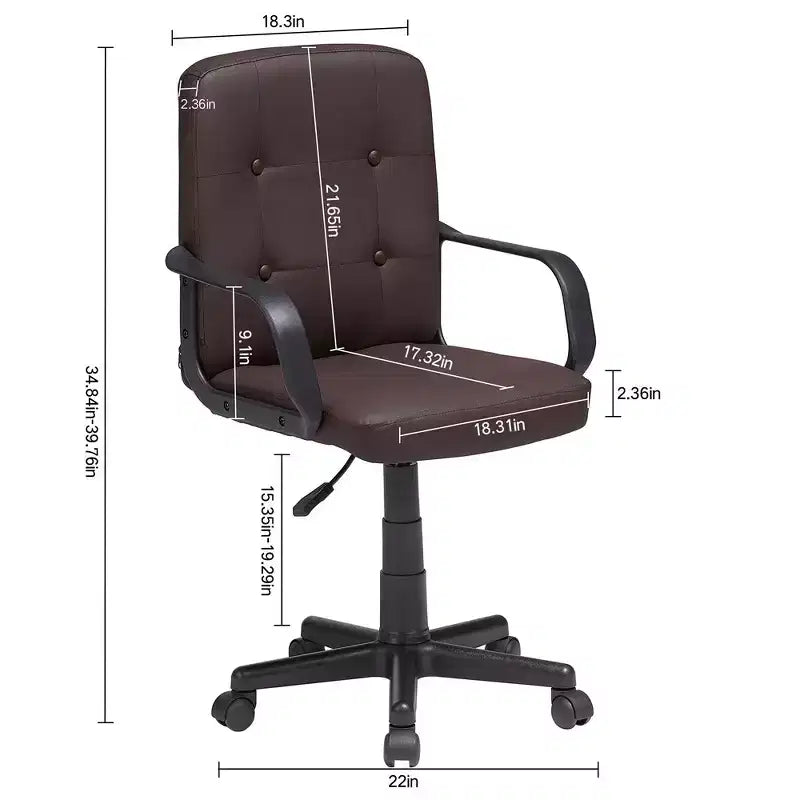 Chaise de bureau à dossier mi-hauteur réglable avec accoudoirs