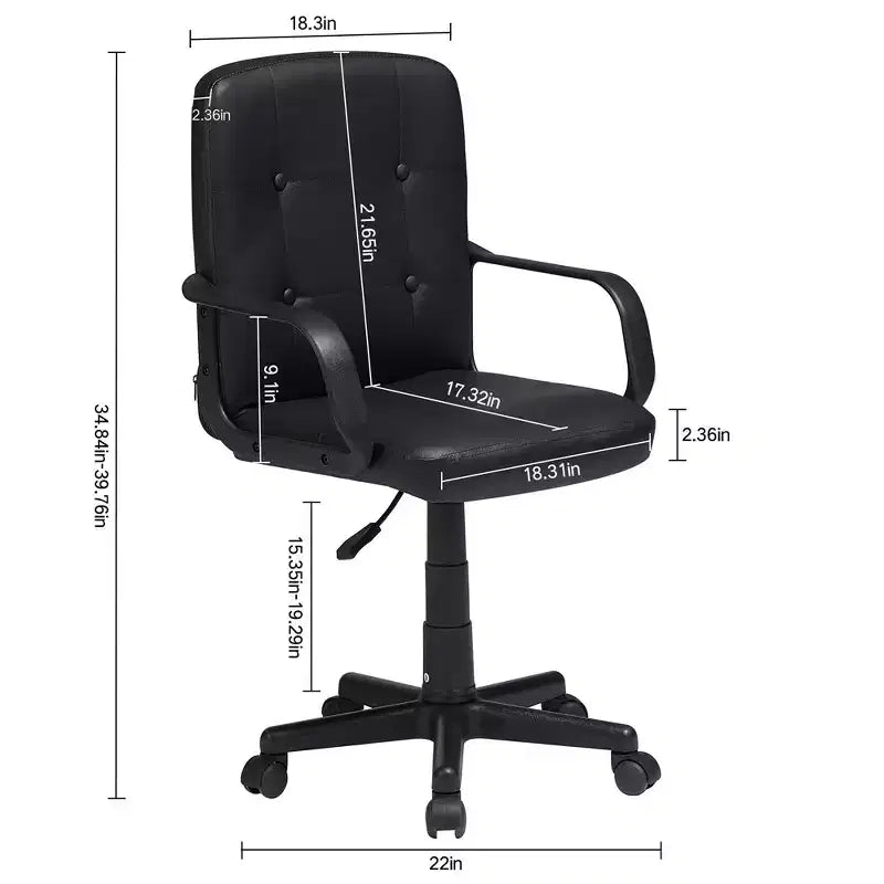 Chaise de bureau à dossier mi-hauteur réglable avec accoudoirs