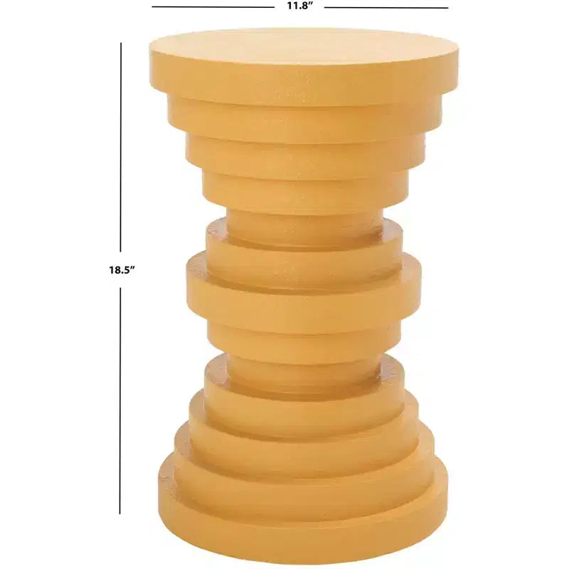 Table d'appoint sculpturale ronde – Design à disques superposés, jaune, MDF