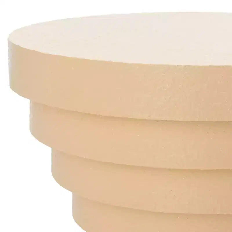 Table d'appoint sculpturale ronde – Design à disques superposés, jaune, MDF