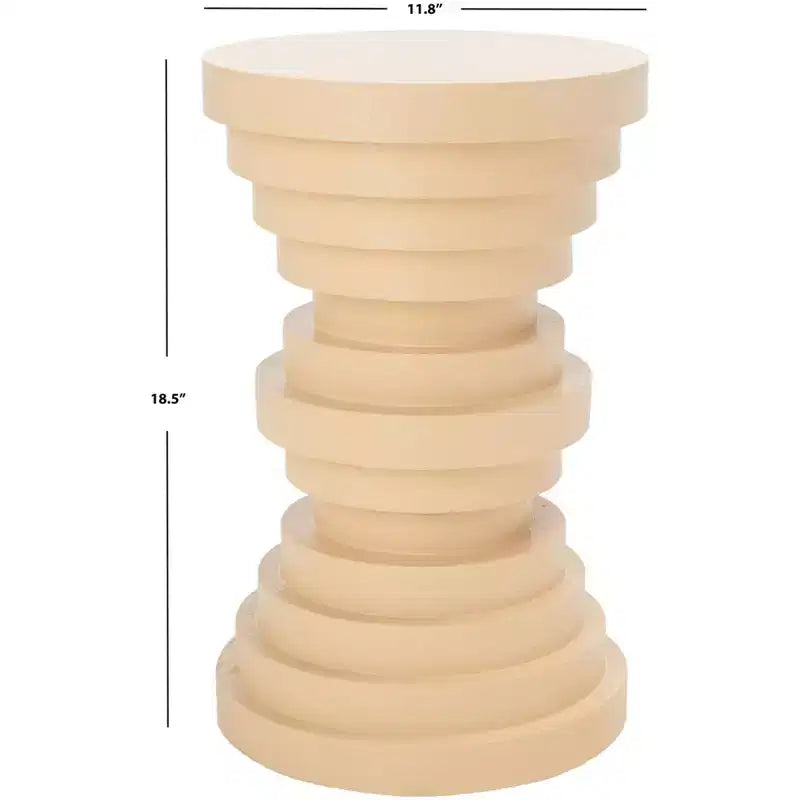 Table d'appoint sculpturale ronde – Design à disques superposés, jaune, MDF