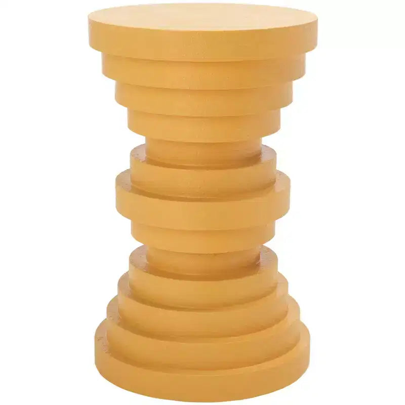 Table d'appoint sculpturale ronde – Design à disques superposés, jaune, MDF