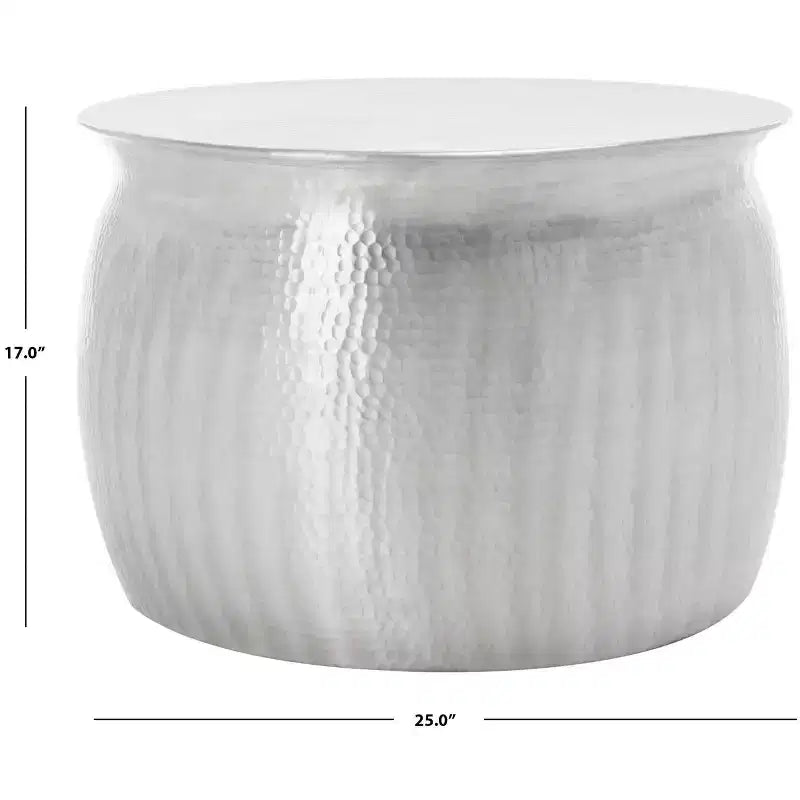 Tabouret de table rond en aluminium martelé – Argent, capacité de 125 kg