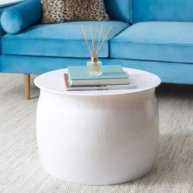 Tabouret de table rond en aluminium martelé – Argent, capacité de 125 kg