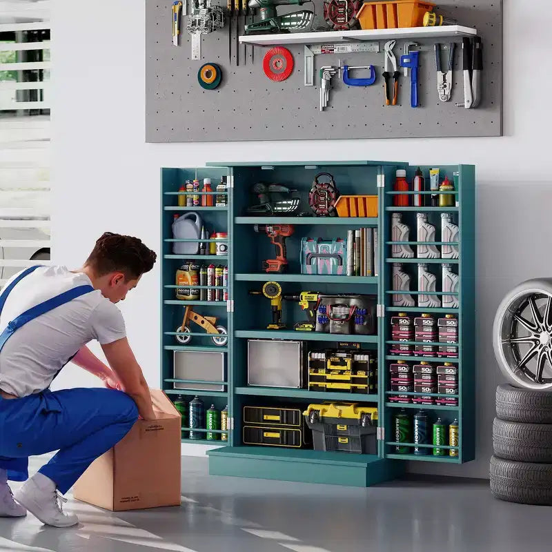 Meuble de rangement de cuisine à 2 portes de 104 cm avec 5 étagères et 12 supports à épices
