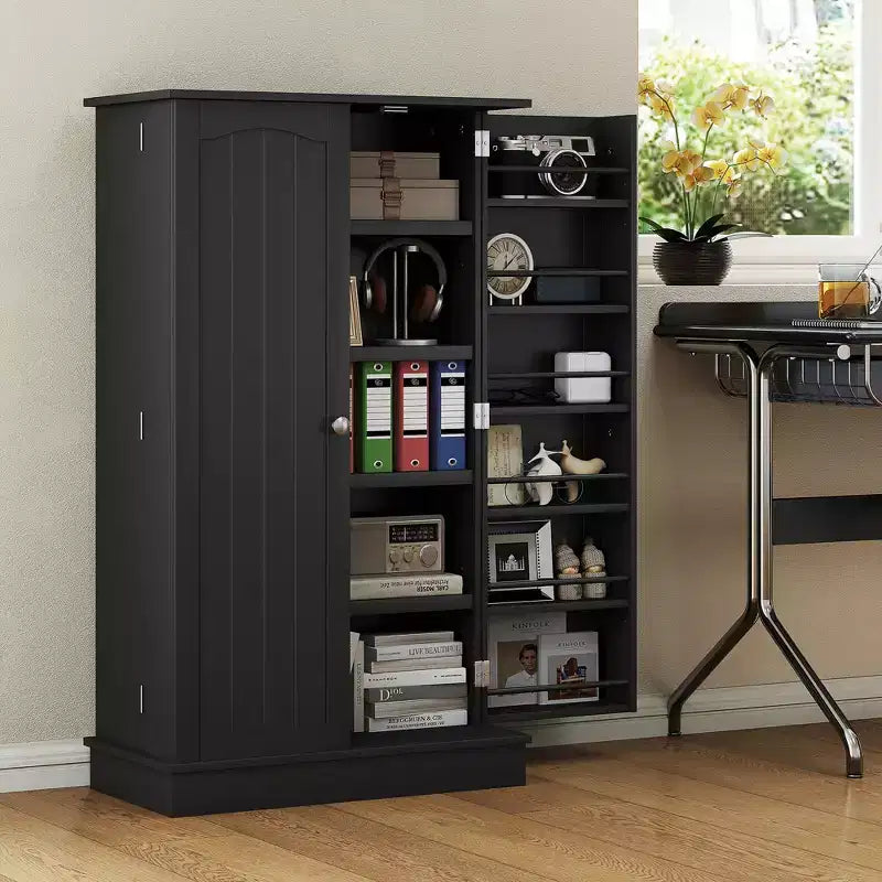 Meuble de rangement de cuisine à 2 portes de 104 cm avec 5 étagères et 12 supports à épices