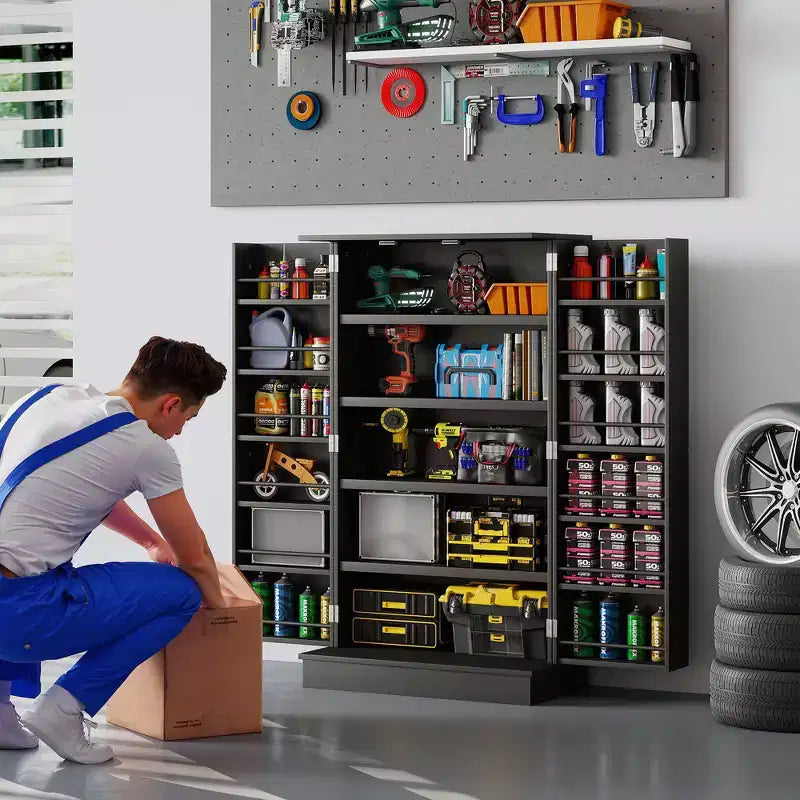 Meuble de rangement de cuisine à 2 portes de 104 cm avec 5 étagères et 12 supports à épices