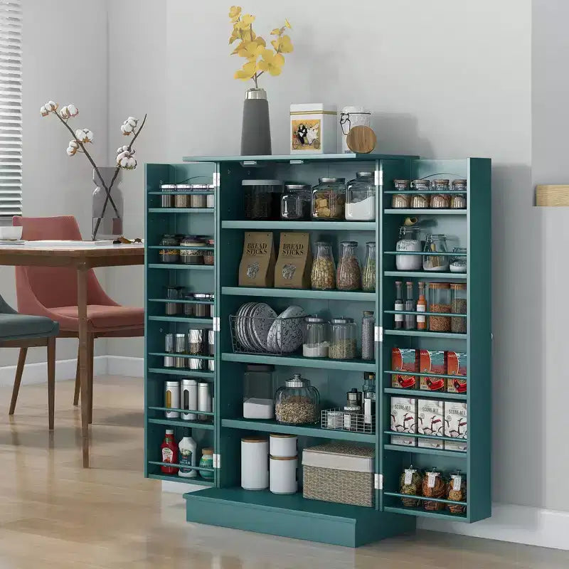 Meuble de rangement de cuisine à 2 portes de 104 cm avec 5 étagères et 12 supports à épices