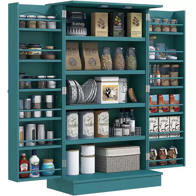Meuble de rangement de cuisine à 2 portes de 104 cm avec 5 étagères et 12 supports à épices