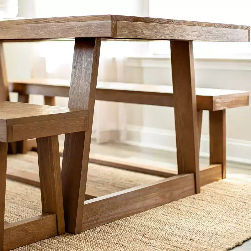 Table de salle à manger de ferme 72 po en bois massif pour 6 personnes – Piètement à tréteaux, fini brossé