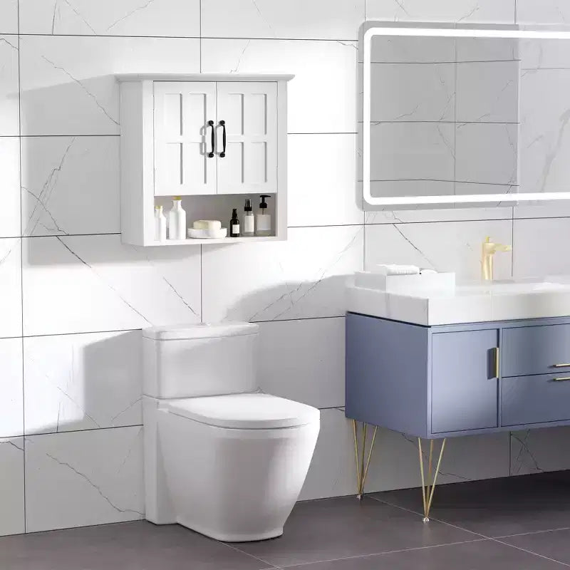 Armoire à pharmacie à 3 niveaux, armoire murale de salle de bain avec étagère réglable et 2 portes pour couloir, salon, blanc