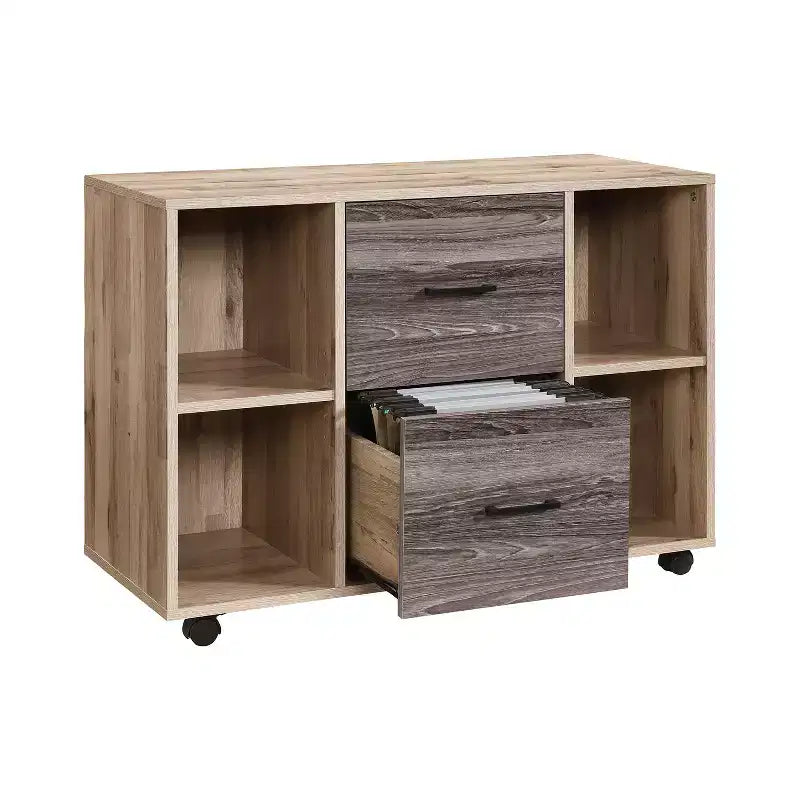 Classeur latéral mobile 3 tiroirs de 99 cm – Meuble d'appoint pour imprimante avec étagères de rangement ouvertes