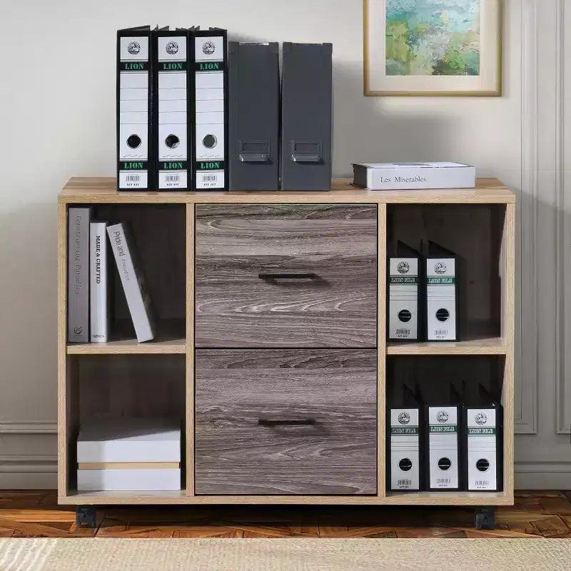 Classeur latéral mobile 3 tiroirs de 99 cm – Meuble d'appoint pour imprimante avec étagères de rangement ouvertes
