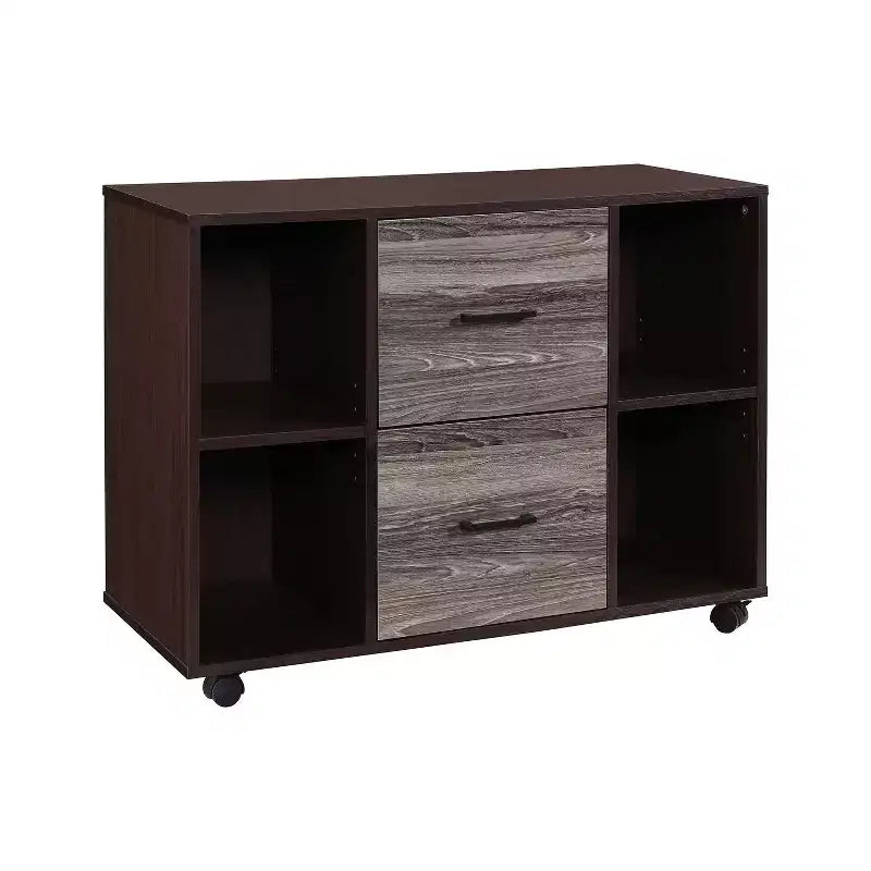 Classeur latéral mobile 3 tiroirs de 99 cm – Meuble d'appoint pour imprimante avec étagères de rangement ouvertes