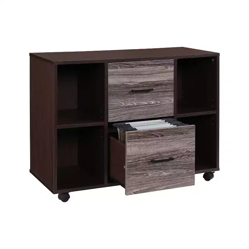 Classeur latéral mobile 3 tiroirs de 99 cm – Meuble d'appoint pour imprimante avec étagères de rangement ouvertes
