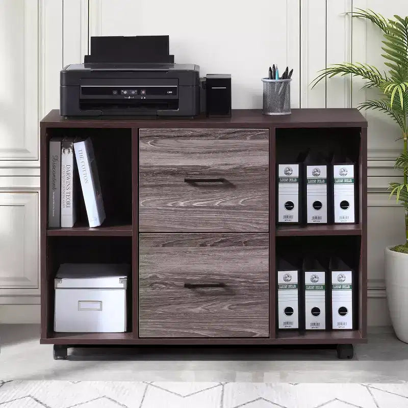 Classeur latéral mobile 3 tiroirs de 99 cm – Meuble d'appoint pour imprimante avec étagères de rangement ouvertes