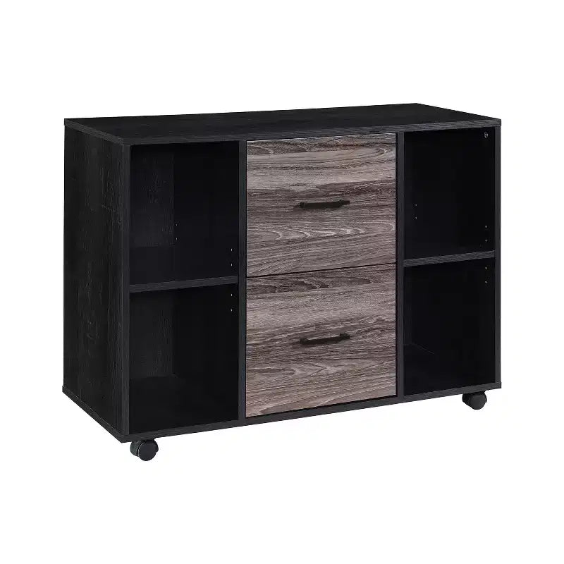 Classeur latéral mobile 3 tiroirs de 99 cm – Meuble d'appoint pour imprimante avec étagères de rangement ouvertes