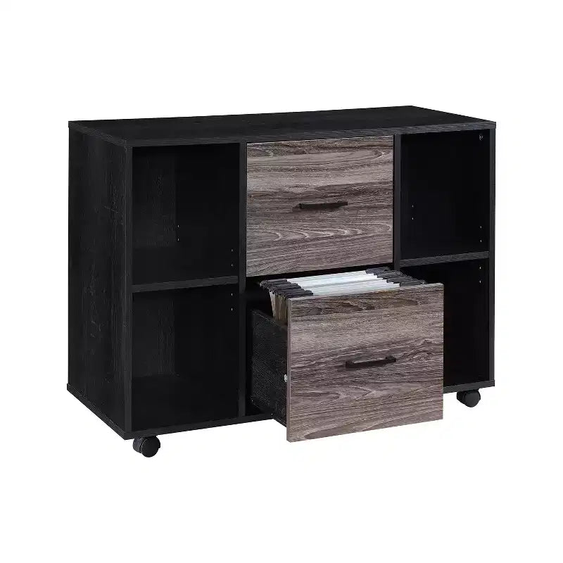 Classeur latéral mobile 3 tiroirs de 99 cm – Meuble d'appoint pour imprimante avec étagères de rangement ouvertes