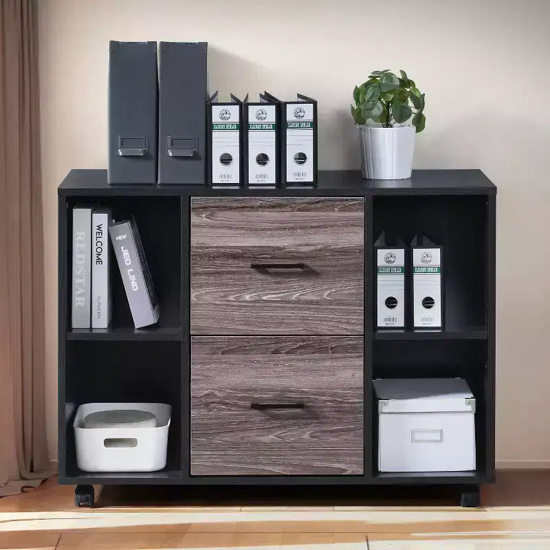 Classeur latéral mobile 3 tiroirs de 99 cm – Meuble d'appoint pour imprimante avec étagères de rangement ouvertes